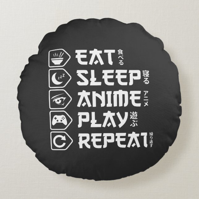 Eat Sleep Anime Play Repeat Otaku Anime Lifestyle Rundes Kissen (Vorderseite)