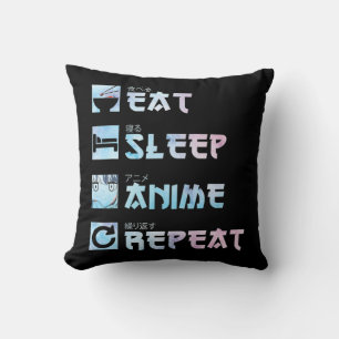 Eat Sleep Anime Repeat - Aquarellfarben Anime m Kissen