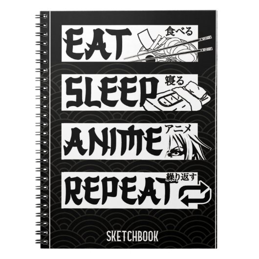 Eat Sleep Anime Repeat Book, Funny Japanese Manga Notizblock (Vorderseite)