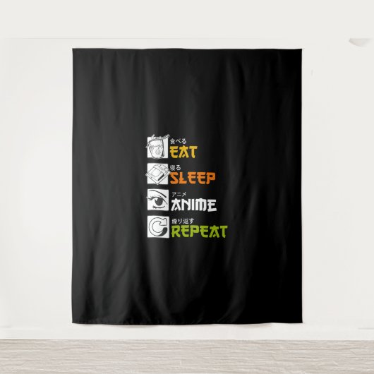 Eat Sleep Anime Repeat Geschenkidee Cosplayer Wandteppich (Vorderseite)