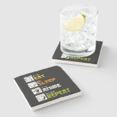 Eat Sleep Anime Wiederholung Geschenk Cosplayer Steinuntersetzer (Seitenansicht)