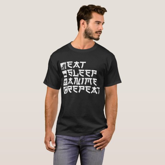 Eat Sleep Anime Wiederholung T-Shirt (Vorne ganz)