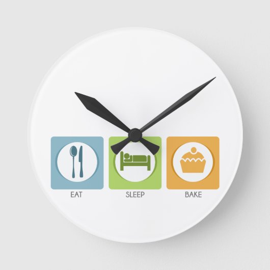 Eat Sleep Bake! Runde Wanduhr (Vorderseite)