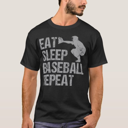 Eat Sleep Baseball Repeat Baseball Player Funny Ba T-Shirt (Vorderseite)