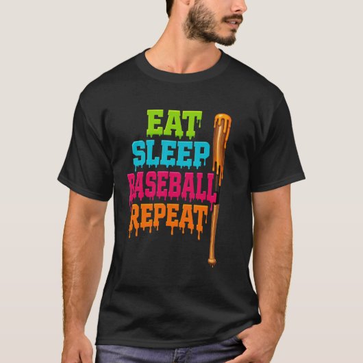 Eat Sleep Baseball Repeat Drip T-Shirt (Vorderseite)