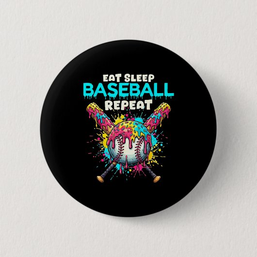 Eat Sleep Baseball Repeat Funny Ice Cream Drip Cro Button (Vorderseite)