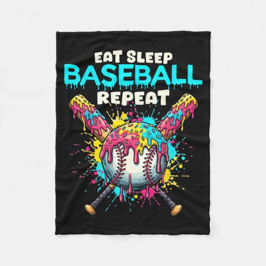 Eat Sleep Baseball Repeat Funny Ice Cream Drip Cro Fleecedecke (Vorderseite)