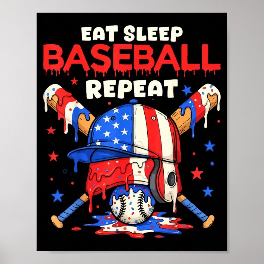 Eat Sleep Baseball Repeat Funny Ice Cream Drip Cro Poster (Vorne)