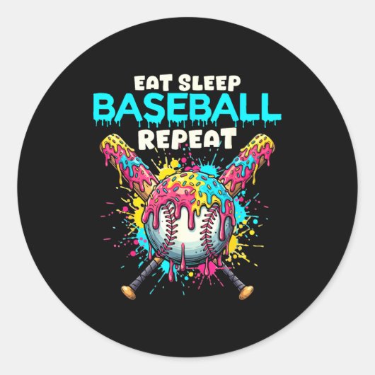 Eat Sleep Baseball Repeat Funny Ice Cream Drip Cro Runder Aufkleber (Vorderseite)
