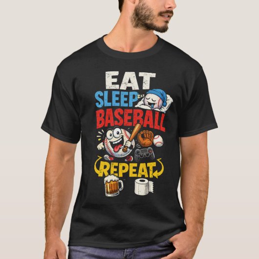 Eat Sleep Baseball Repeat Funny T-Shirt (Vorderseite)