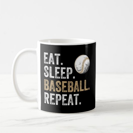 Eat Sleep Baseball Wiederholung Baseball und Spiel Kaffeetasse (Links)