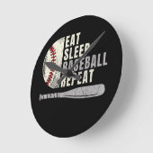 Eat Sleep Baseball Wiederholung Funny Baseball Pla Runde Wanduhr (Winkel)