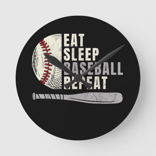 Eat Sleep Baseball Wiederholung Funny Baseball Pla Runde Wanduhr (Vorderseite)
