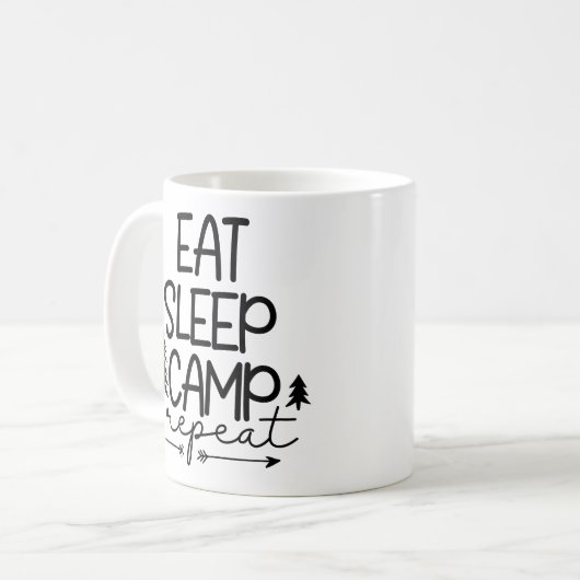 Eat Sleep Camp Wiederholung Funny Kaffeetasse (Vorderseite Links)