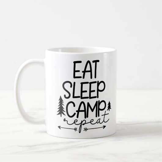 Eat Sleep Camp Wiederholung Funny Kaffeetasse (Links)