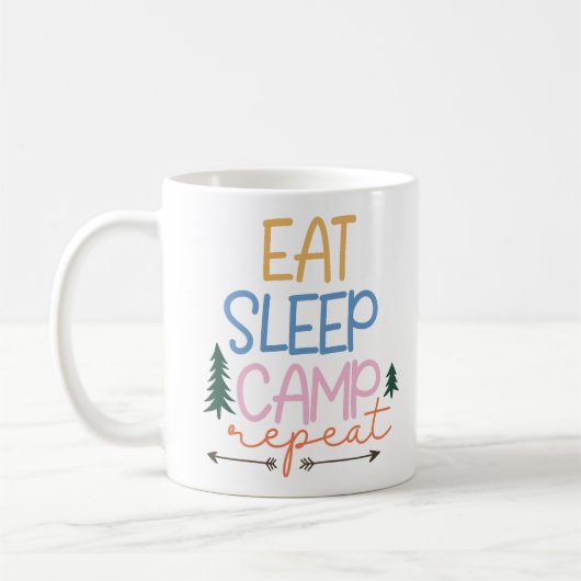 Eat Sleep Camp Wiederholung Funny Kaffeetasse (Links)