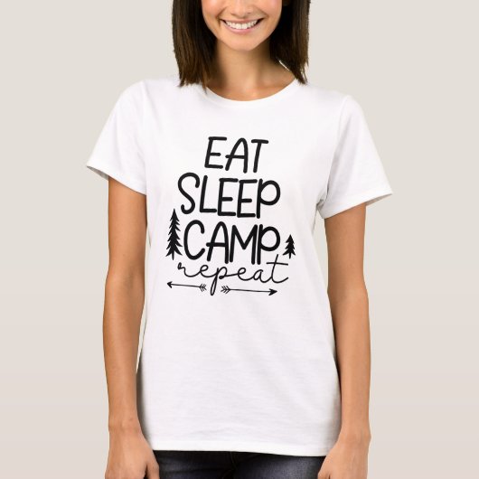Eat Sleep Camp Wiederholung Funny T-Shirt (Vorderseite)