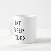 EAT SLEEP CODE Funny Quote Tasse für Programmierer (Vorderseite Links)