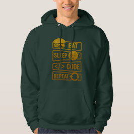 Eat Sleep Code Repeat – Gold Tech Lifestyle Design Hoodie