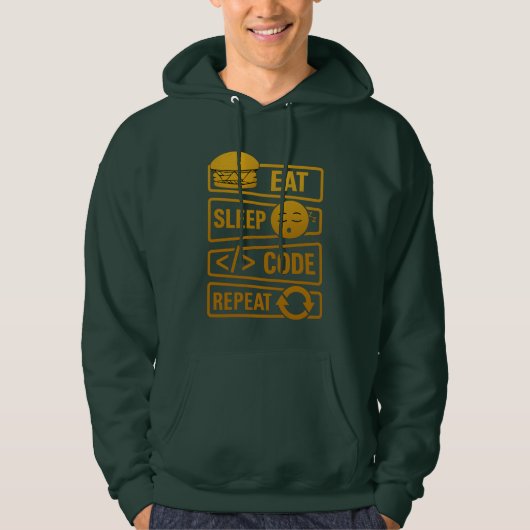 Eat Sleep Code Repeat – Gold Tech Lifestyle Design Hoodie (Vorderseite)
