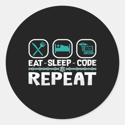 Eat Sleep Code Repeat Medical Coder ICD Coding Runder Aufkleber (Vorderseite)