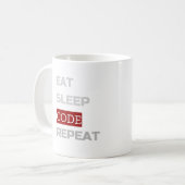 Eat Sleep CODE Wiederholung Kaffeetasse (Vorderseite Links)