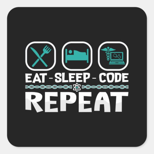 Eat Sleep Code Wiederholung medizinischer Coder IC Quadratischer Aufkleber (Vorderseite)