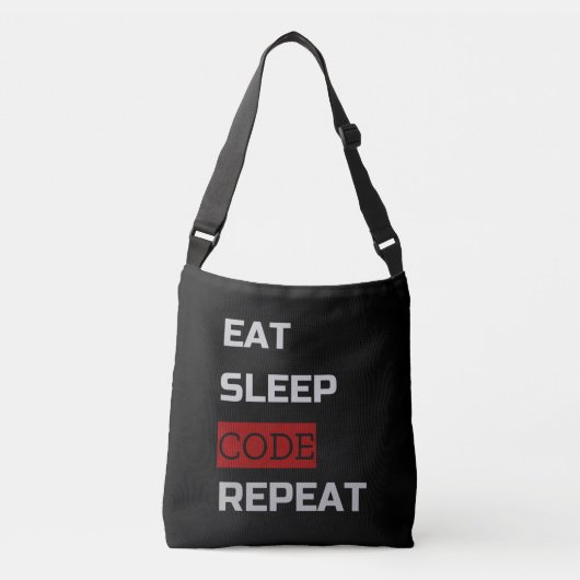 Eat Sleep CODE Wiederholung Tragetaschen Mit Langen Trägern (Vorderseite)