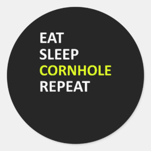 Eat Sleep Cornhole Wiederholen Funny Cornhole Play Runder Aufkleber