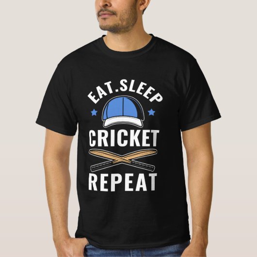 Eat Sleep Cricket Wiederholung T-Shirt (Vorderseite)