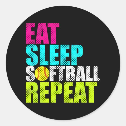 Eat Sleep Fastpech Softball Wiederholen Funny Funn Runder Aufkleber (Vorderseite)