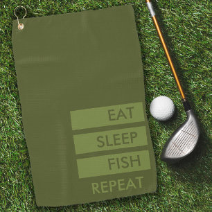 Eat Sleep Fish Repeat Army Green Fishing Golfhandtuch