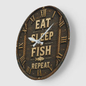 Eat Sleep Fish Repeat Fisherman Gift Große Wanduhr (Winkel)