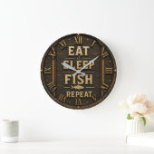Eat Sleep Fish Repeat Fisherman Gift Große Wanduhr (Zuhause)