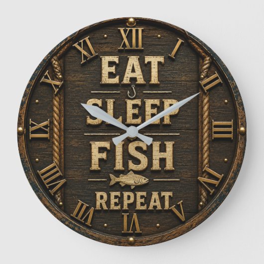 Eat Sleep Fish Repeat Fisherman Gift Große Wanduhr (Vorderseite)