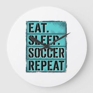 Eat Sleep Fußball Repeat Vintage Typography T-Shir Große Wanduhr