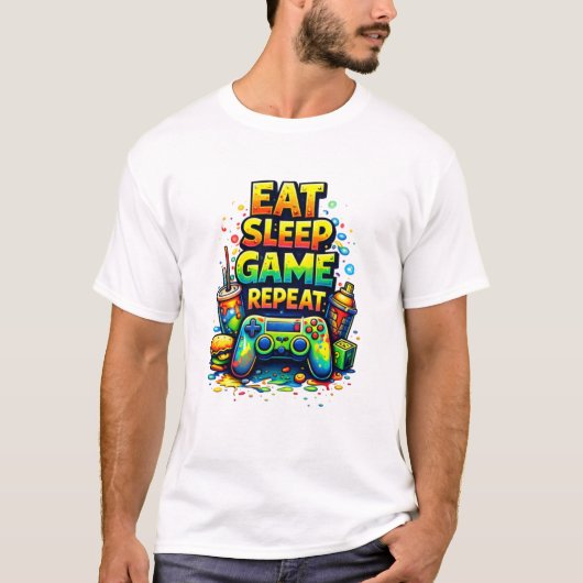 Eat Sleep Game Repeat – Classic Gamer Lifestyle  T-Shirt (Vorderseite)