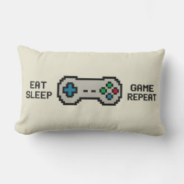 Eat Sleep Game Repeat – Cool Pixel Gamer Pillow Lendenkissen