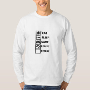 Eat Sleep Game Repeat – Fette Gamer Stickerei T-Shirt