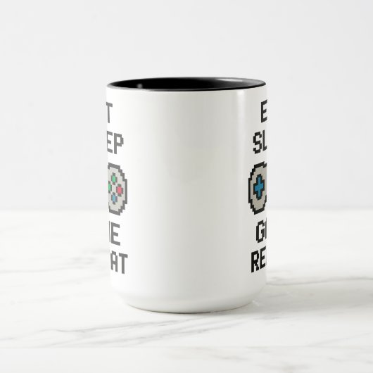 Eat Sleep Game Repeat – Gamer Pixel Art Mug Tasse (Zentrum)