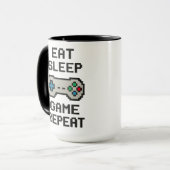 Eat Sleep Game Repeat – Gamer Pixel Art Mug Tasse (Vorderseite Links)