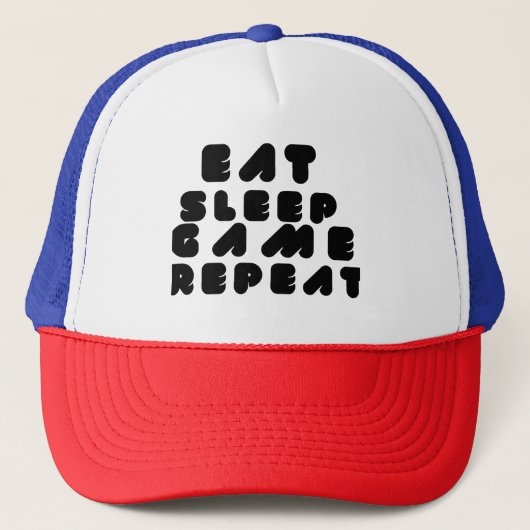 Eat Sleep Game Repeat – Gamer Quote Truckerkappe (Vorderseite)