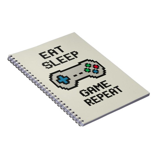 Eat Sleep Game Repeat – Pixel Gamer Notebook Notizblock (Rechte Seite)