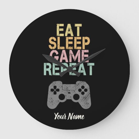 Eat Sleep Game Repeat Sprichwort Geschenk für Game Große Wanduhr (Vorderseite)