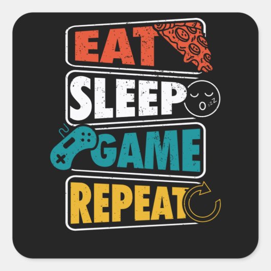 Eat Sleep Game Wiederholen Gamer Gaming Geschenk Quadratischer Aufkleber (Vorderseite)