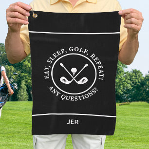 Eat Sleep Golf Repeat Zitat Schwarzes Monogramm Golfhandtuch