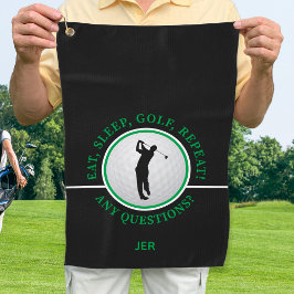 Eat Sleep Golf Wiederholung Funny Golfer Black Gre Golfhandtuch
