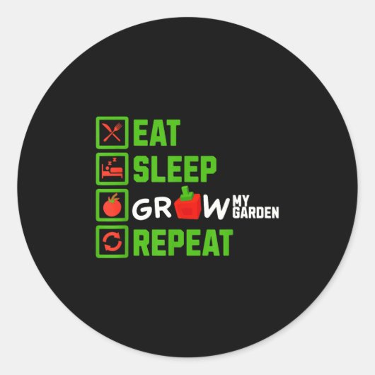 Eat Sleep Grow My Garden Repeat Boys Girls Gamer G Runder Aufkleber (Vorderseite)
