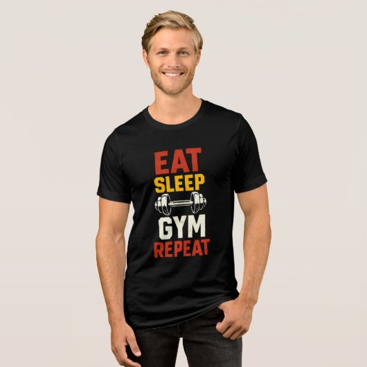 "Eat Sleep Gym Repeat Fitness T - Shirt" Tri-Blend Shirt (Vorderseite voll)
