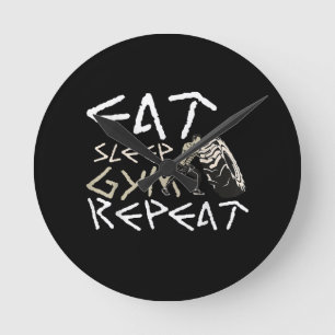 Eat Sleep Gym Repeat Funny Quote Runde Wanduhr